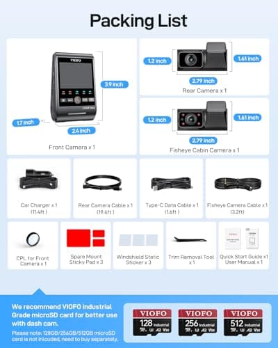 VIOFO A229 Ultra 3 Channel Dash Cam, Dual 4K + 1080P, 210° Fisheye Cabin Car Camera, Triple STARVIS 2 Sensors with Dual 4K HDR, Faster 5GHz Wi-Fi & GPS, Smart Voice Control, Super Night Vision 2.0 9