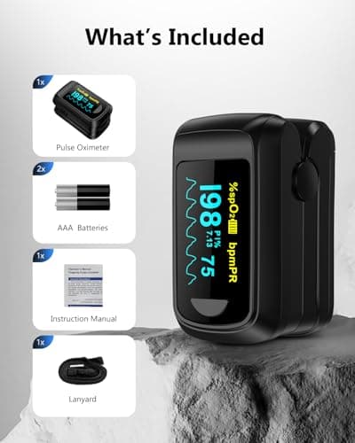 Fingertip Pulse Oximeter Blood Oxygen Saturation Monitor Pulse Ox, Heart Rate and Fast Spo2 Reading Oxygen Meter with OLED Screen Included Lanyard and 2 X AAA Batteries 8
