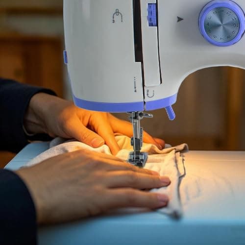 Stoigeld Sewing Machine for Beginners with 20 Pcs Fabric and 32 Pcs Sewing Threads Kit,Portable Sewing Machine with 12 Built-in Stitches,2 Speed(High-Low Speeds) - White Blue 7