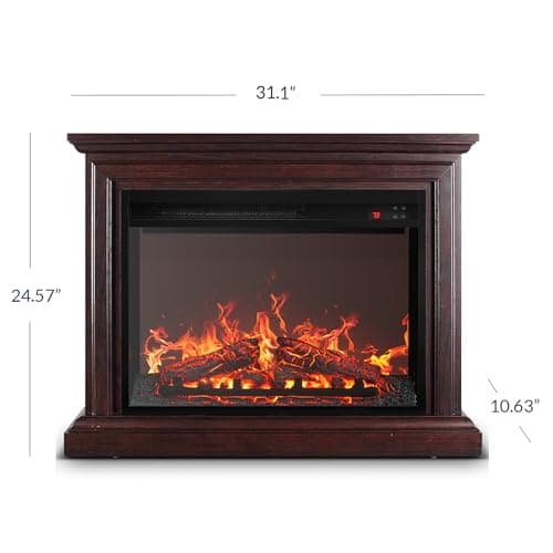 BELLEZE 31 Inch Mantel with Electric Fireplace, 1400W Heater with Remote Control and Realistic LED Flames, Mantel Cabinet for Living Room, Bedroom - Brown 5