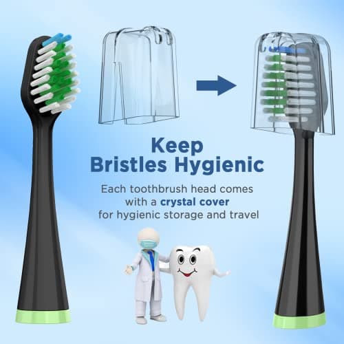 Replacement Toothbrush Heads for Waterpik Complete Care 5.0/9.0 (CC-01/WP-862), with Covers, 5 Count, Black 6
