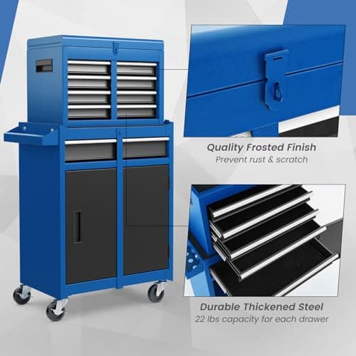 ERGOMASTER Tool Chest Heavy Duty Rolling Tool Box with Cabinet 5-Drawer for Lockable & Removable Cabinet for Garage and Workshop - Blue 8