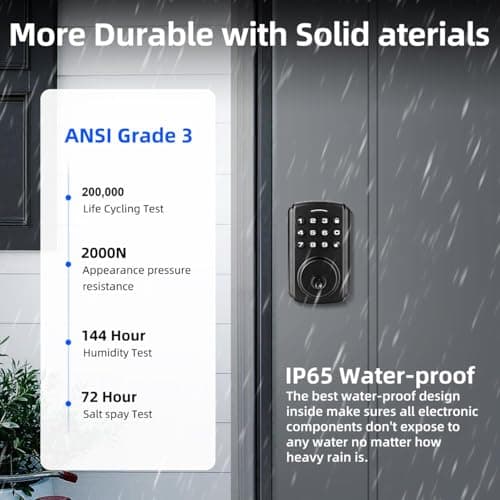 Deadbolt Smart Lock for Front Door, Relihom Keyless Entry Door Lock, Bulit-in Wi-Fi with App Remote Control, No Bridge Required, IP65 Waterproof 6