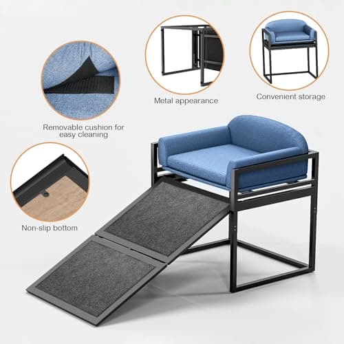 Pet Stairs Ramp Doggie Stairs with Seat,Extra Wide Seat Mate Chair Ramps Puppy for High Bed Couch Office,Non Slip Dachshunds Ladder,Folding Pet Steps for Small Dogs,Cat Ladder Blue(Hold Up to 100 lbs) 7