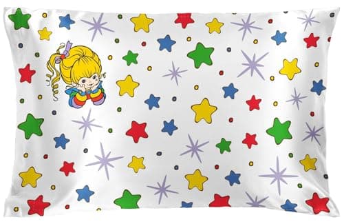 Jay Franco Satin Pillowcase - Standard Size 20x30 Inch Silky Soft Premium Pillow Cover, White - Rainbow Brite