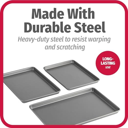 GoodCook Everyday Nonstick Baking Sheet Set, 3 Pack Includes One Small, Medium & Large Pan Carbon Steel Construction Cookie Sheet Bakeware Set, Gray 6