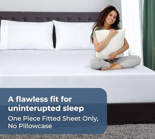 Royale Linens 100% Organic Cotton Fitted Sheet - Percale Weave - Super Soft Deep Pocket Bottom Sheets - White Elastic Sheet Queen Size - Queen Fitted Sheets Only - (60"x80"+15", White) 8