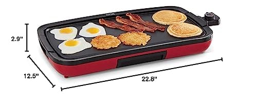Dash Everyday Electric Griddle - Indoor Griddle for Versatile Cooking - Features Quick-Heating, Anti-Slip Feet, and Removable, Nonstick Plate - Red 10