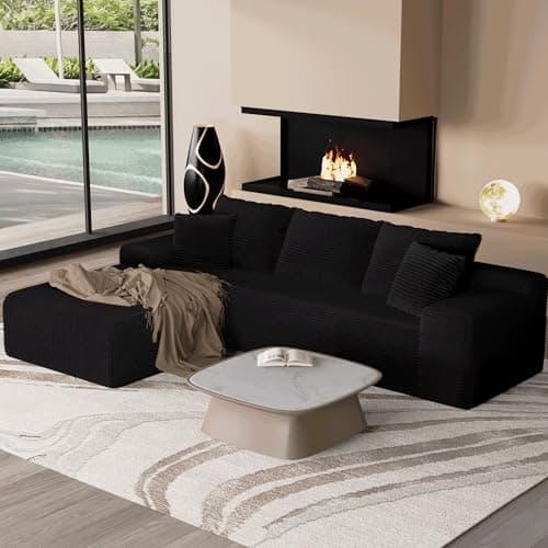 GLAMOUT 104" Convertible Sectional Couch with L-Shape Chaise, Modern Modular Sofa with Deep Seat, 3-Seater Comfy Cloud Couches for Living Room, Bedroom, No Assembly Required, Black