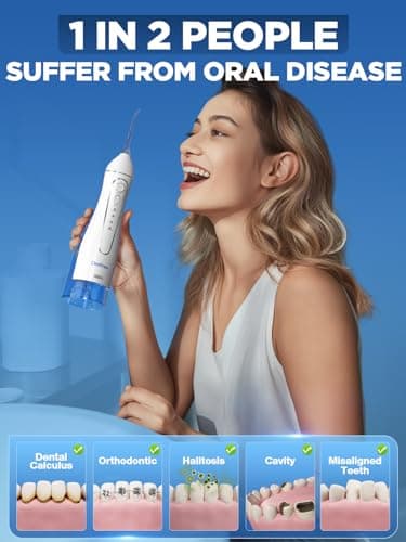 Oralfree Water Dental Flosser Cordless for Teeth Cleaning - 4 Modes Oral Irrigator 300ML Braces Flossers Cleaner, Rechargeable Portable IPX7 Waterproof Powerful Battery for Travel Home 7