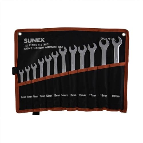 Sunex Tools 9917MA Metric V-Groove Combination Wrench Set, 8mm - 19mm, Fully Polished, 12-Piece (Includes Roll-Case)