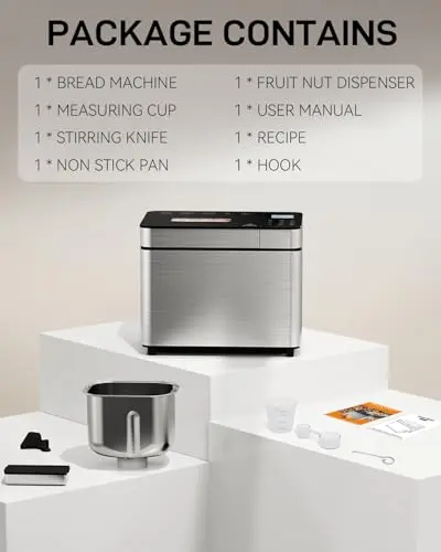 25-IN-1 Bread Maker with Recipes, 2lb Automatic Bread Machine with Visible Lid, Automatic Nut Dispenser/One-Touch Control/13 Hours Delay Timer, Easy to Begin and High Success Rate for Homemade Bread 7