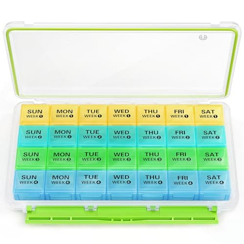 BUG HULL Monthly Pill Organizer, Moisture-Proof Large 28 Days Pill Box with Removable 4 Weeks Pill Case Rows, Medicine Pill Organizer, Travel Pills Organizer with One Month Pill Container for Vitamin