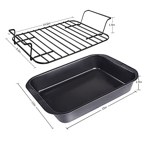 kitCom Bakeware Nonstick Roaster, Nonstick Roasting Pan with Rack, Great For Roast Chicken, Roasts And Turkeys - 15 Inch x 11 Inch (5.8 QT), Gray 6