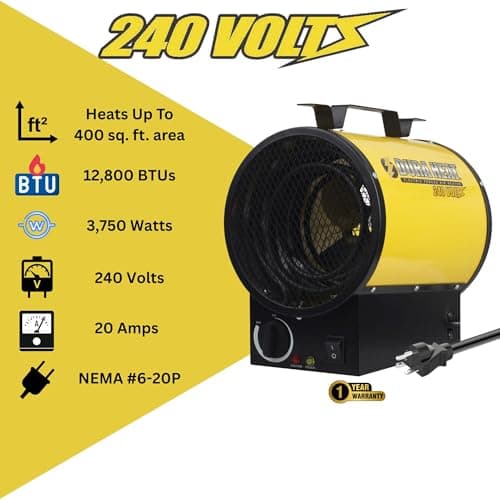 Dura Heat 240V Electric Industrial Garage, Workshop, Warehouse, Construction Heater, Wall/Ceiling Mount, 12,800 BTU, 3,750 Watt Forced Air Heater, Overheat Protection - Ideal for Garage & Workshop 14
