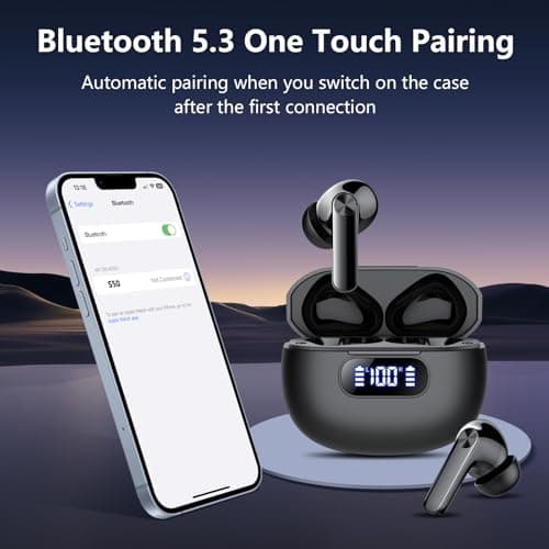 Earbuds Wireless Bluetooth, Earbuds with Bass Stereo Sound, Bluetooth 5.3 Headphones with LED Power Display 48Hours Playtime ENC Noise Cancelling Mic, in Ear Ear buds IP7 Waterproof for Android iOS 6
