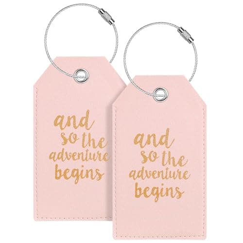 Luggage Tag & Personalized Luggage Tags for Suitcases Leather Bag Tags for Backpacks Handbag School Instrument with Name ID Label Travel Essentials, Unique Fun Pink Baggage Tags 2 Pack
