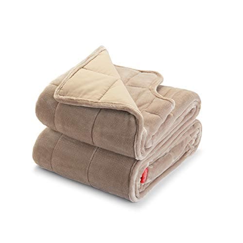 Sunbeam Extra Warm Weighted Blanket | 15 Pounds, Reversible Plush Velvet/Microfiber with Arm Slits and Neck Cutout, 54” x 73”, Mushroom
