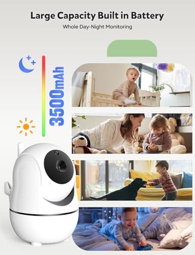 GoodBaby Baby Monitor with Camera and Audio - No WiFi, Remote Pan-Tilt-Zoom, Night Vision, Temperature Sensor, 2-Way Talk, 8 Lullabies, 30-Hour Battery Life，960ft Long Range 6