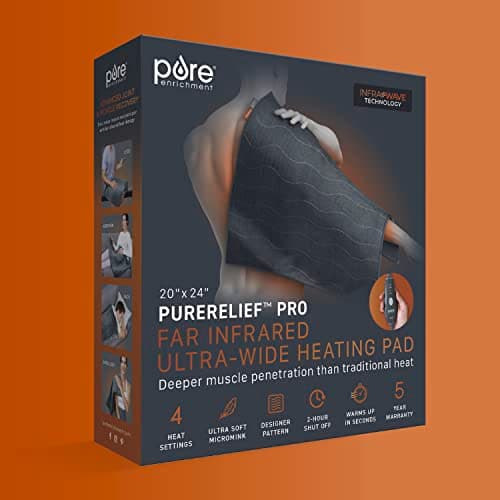Pure Enrichment PureRelief Pro Far Infrared Ultra-Wide Heating Pad - Muscle Relief for Back, Neck, Shoulder, & Knee Pain in Athletes, 4 Heat Settings, Dry/Moist Heat, 20” x 24” Wide Size (Iron Gray) 6