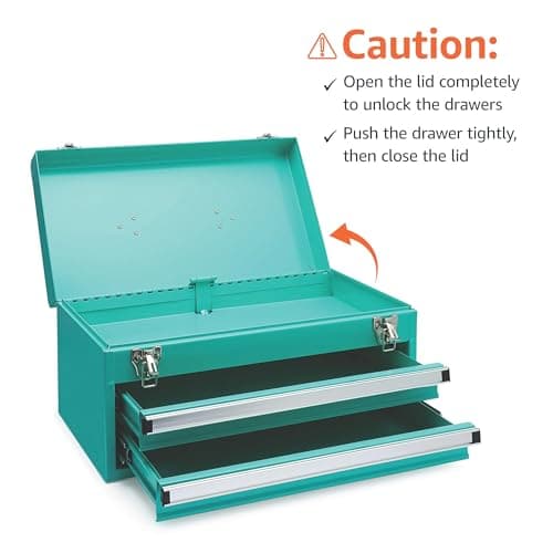 Amazon Basics Steel Tool Box Storage and Organization Drawers, Tool Storage with Powder Coat Finish, 18.11 x 8.66 x 9.45 in, Turquoise 8