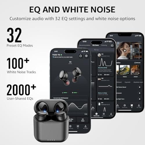 TOZO T6 Wireless Earbuds Bluetooth 5.3 Headphones, Ergonomic Design in Ear Headset, 50Hrs Playtime with Wireless Charging Case, APP EQ Customisable, IPX8 Waterproof 8