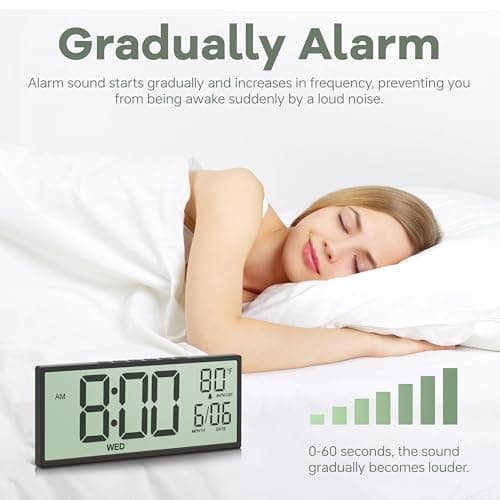 JALL 14.5" Large Digital Wall Clock Battery Operated with Big Digits LCD Screen Display, Day, Date, Alarm, Auto DST, Temperature for Living Room, Bedroom, Desk Decor, Mounted, Gift for Elderly 6