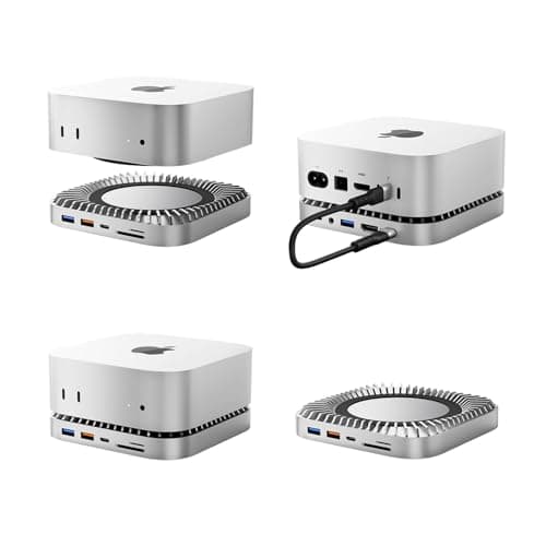Mac mini M4 Dock, Aluminum Stand and HDMI Hub for Mac mini M4 and M4 Pro 2024 with M.2 NVMe/SATA SSD Enclosure, 4K60Hz HDMI,10G USB A/C, 5G USB A*2, USB-C Charge, SD/TF, Audio 6