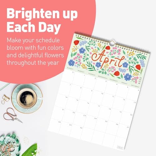 S&O Five Color Floral Wall Calendar from January 2024-June 2025 - Tear-Off Monthly Calendar - 18 Month Academic Wall Calendar - Hanging Calendar to Track Anniversaries & Appointments - 13.5"x10.5”in 5