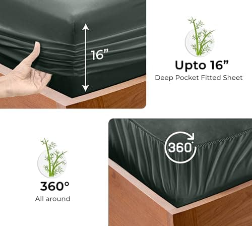Royale Linen Bamboo Viscose Fitted Sheet King Only - Cooling King Size Fitted Sheets - Deep Pocket Up to 16" - Organic Viscose Derived from Bamboo - Breathable & Silky Bottom Sheet (78x80 Inch, Grey) 6