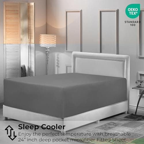 Royale Linens Extra Deep Pocket Full Fitted Sheet Only - Full Size Deep Pocket Grey Fitted Sheet - Fits 18 inch to 24 inch Thick Mattress - Soft & Breathable Elastic Sheets (54x75 Inches, Grey) 9