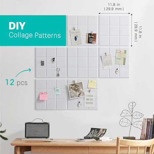 Cork Board for Walls 48" x 36", Bulletin Board for Office Decor, 12 Pack Felt Wall Tiles with Safe Removable Adhesive, Pin Tack Corkboard for Quilting Design & Dart Wall Protector - White 7