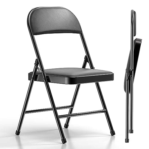 Nazhura 2 Pack Folding Chairs with Padded Cushion and Back, Black Metal Chairsfor Home and Office, for Indoor and Outdoor Events (Black, 2 Pack)