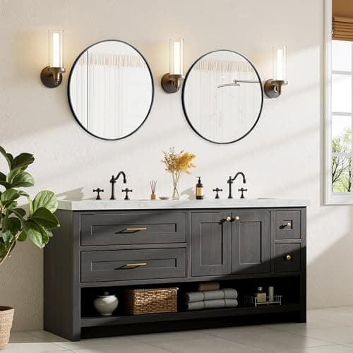 Atilioo Bathroom Mirror for Wall, 24 Inch Round Mirror, Matte Black Metal Framed Circle Vanity Mirror for Bathroom Bedroom Living Room Entryway, Anti-Rust, Tempered Glass, Hanging or Leaning 7