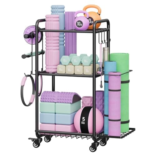 Multi-Functional Home Gym Storage Rack - Yoga Mat Storage Rack, Dumbbell Weight Rack & Workout Equipment Storage with Heavy-Duty Steel Construction for Gym Fitness Organizer (Black)