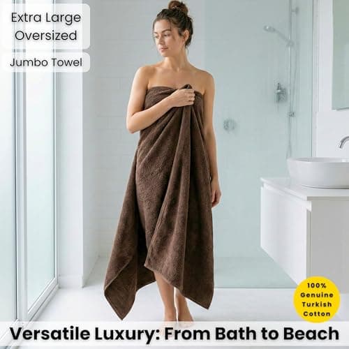 SALBAKOS Luxury 100% Turkish Cotton Bath Sheets 40x80 in Oversized Extra Large Bath Towels Thick Soft Absorbent Turkish Towel for Spa Beach (Pack of 1, Chocolate, Jumbo Bath Sheet) 5