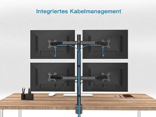 HUANUO Quad Computer Monitor Mount - Heavy Duty LCD Computer 4 Monitor Stand with Full Articulation, Fits Four Screens up to 27 Inches - Each Arm Holds up to 17.6lbs, VESA 75x75-100x100mm 7