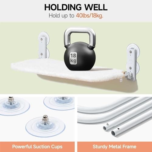 MEWOOFUN Cat Hammock - Window Perch with Strong Suction Cups, Steel Frame & Removable Cushion Cover (Beige, Medium) 5