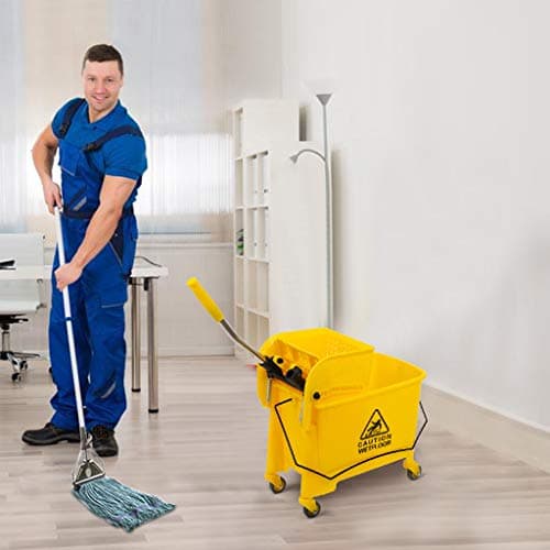 Mop Bucket & Side Wringer Combo, Heavy Duty & Commercial Janitorial Cart Spring Wringer on Wheels for Home & Industrial Cleaning Commercial Mop Bucket for Business, Yellow 6