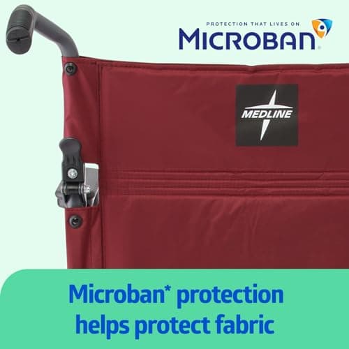 Medline Basic Steel Transport Chair - Full-Length Arms, Swing-Away Footrests, 12" Wheels - Gray/Burgundy - Durable & Convenient Mobility Aid 5