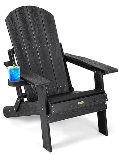 Osoeri Folding Adirondack Chair, Outdoor Patio Firepit Chairs, Sturdy Outside Weather Resistant Lawn Chair, Quick Foldable Pool Side Chair with Cup Holder for Yard, Garden, Patio