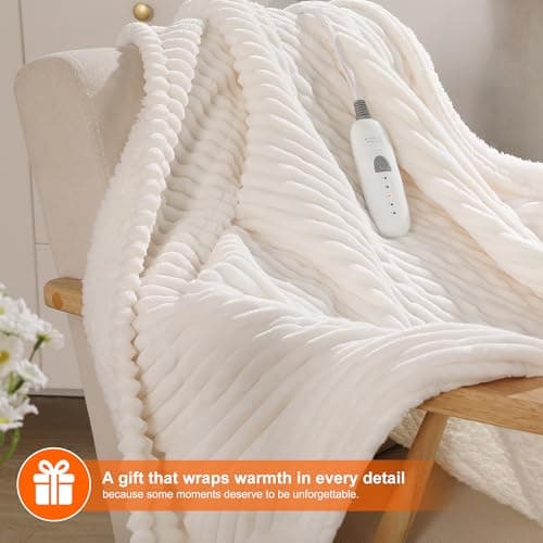 Zorvixia Electric Heated Blanket Thow 50''x60'' - Fast Heating Blanket Striped Pattern Flannel & Cuddly Sherpa Electric Blanket Throw with 5 Heat Settings & 4 Hour Auto Off, Great Gift to Elderly 7