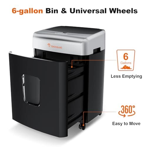 Bonsaii Paper Shredder for Office, 120-Sheet Autofeed Heavy Duty Shredder for Home Office Use, 30 Minutes/Micro Cut/P-4 High Security Level/6 Gallon Large Bin 6