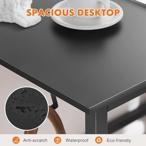 Sweetcrispy Computer Desk - Office 48 Inch Writing Work Student Study Modern Simple Style Wooden Table with Storage Bag & Iron Hook for Home Bedroom - Black 5
