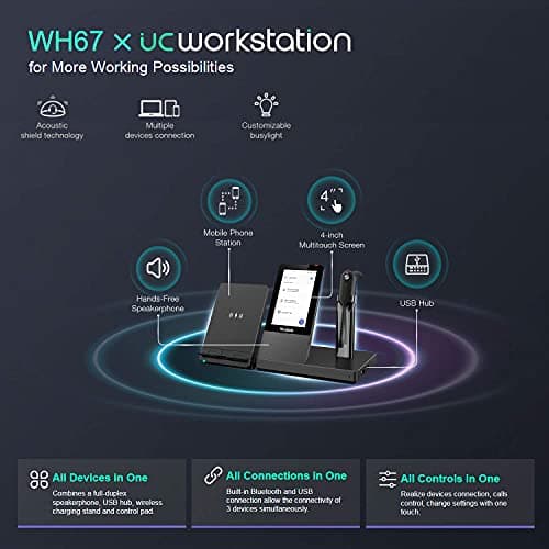 Yealink WH67 Wireless DECT Headset Teams Certified, Office Single Ear (Mono) Headset Connect to Desk Phone and PC via USB, Cell Phone via Bluetooth, Speakerphone,7 Hrs Talktime,394 ft Wireless Range 7