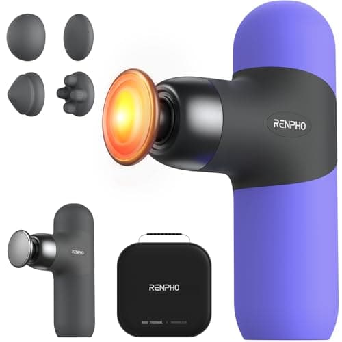 RENPHO Mini Thermal Massage Gun with Heat, Portable Deep Tissue Percussion Massager with 4 Heads for Neck & Back Comfort, Ultra-Quiet Operation for Home, Office & Travel, Includes Compact Carry Case
