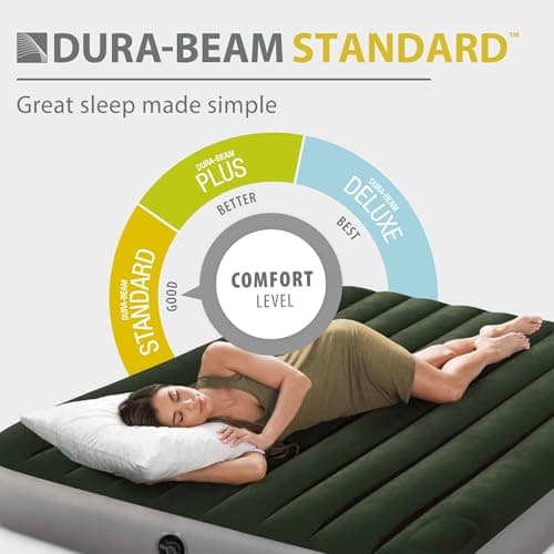 Intex 64763E Dura-Beam Standard Downy Air Mattress: Fiber-Tech – Queen Size – Built-in Foot Pump – 10in Bed Height – 600lb Weight Capacity 5