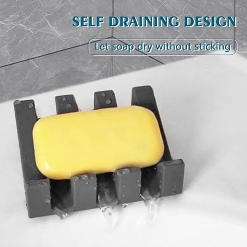 Coipdfty Self Draining Soap Dish Holder,Silicone Soap Dish,for Bathroom,Kitchen, Sponges，Can Extend Soap Life，Keep Soap Bars Dry and Easy Cleaning (Grey,1-Pack) 7