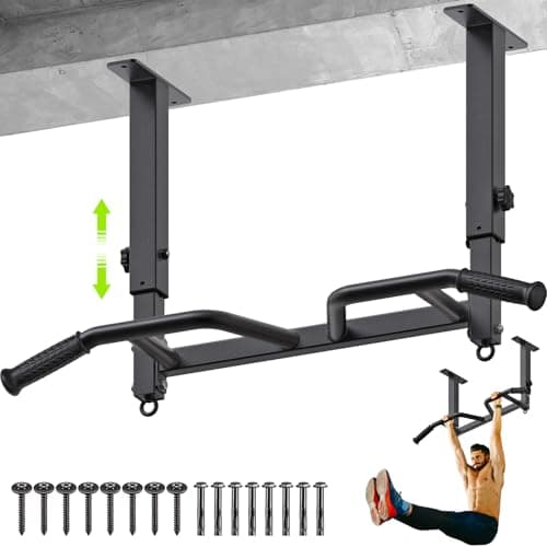 SELEWARE 24" Adjustable Ceiling Mounted Pull Up Bar - Multifunctional Chin Up Bar with Multi-Angle Grip, Heavy-Duty Steel Construction, and Accessory Attachment Rings - Ideal for Full Body Workouts
