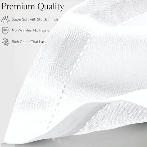Ramanta Home Decorative Cloth Dinner Napkins Set of 12, 20x20 Inch White Hemstitched Flax Cotton Napkins with Mitered Corners, Oversized Use, Parties, Weddings, Spring, Easter Cloth Napkins 7